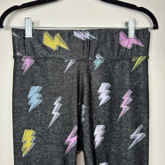 TEREZ LIGHTNING BOLT Black Multicolor Cropped LEGGINGS Size Large - Picture 5 of 11